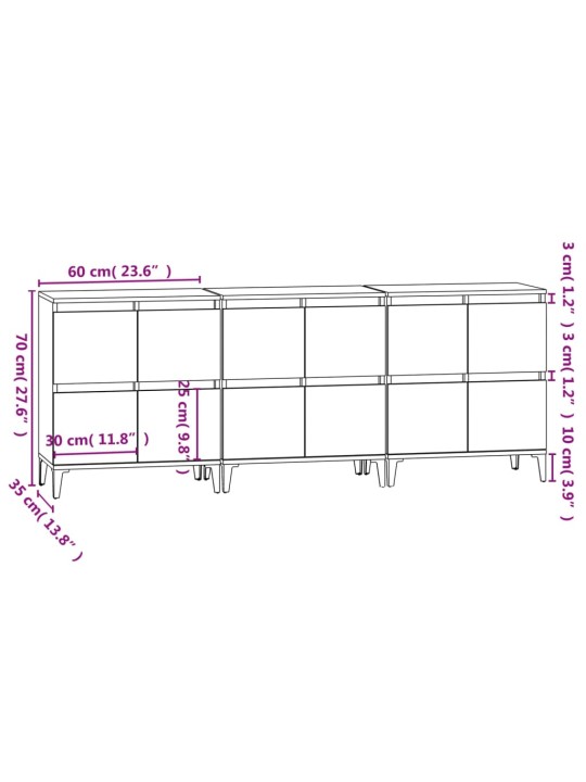 Příborníky 3 ks betonově šedé 60 x 35 x 70 cm kompozitní dřevo