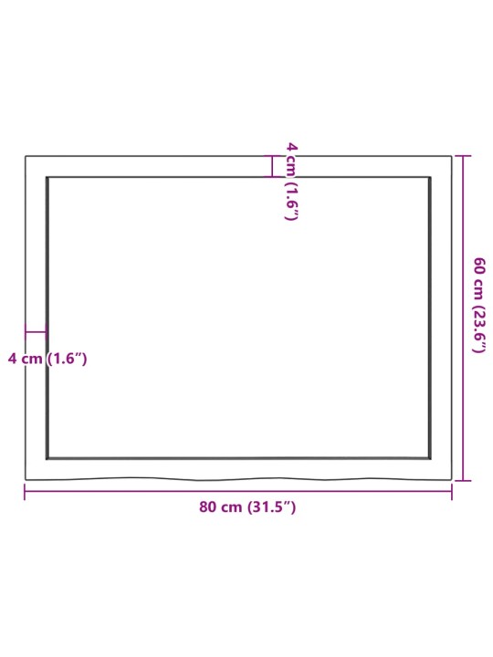 Koupelnová deska 80x60x(2-6) cm neošetřené masivní dřevo
