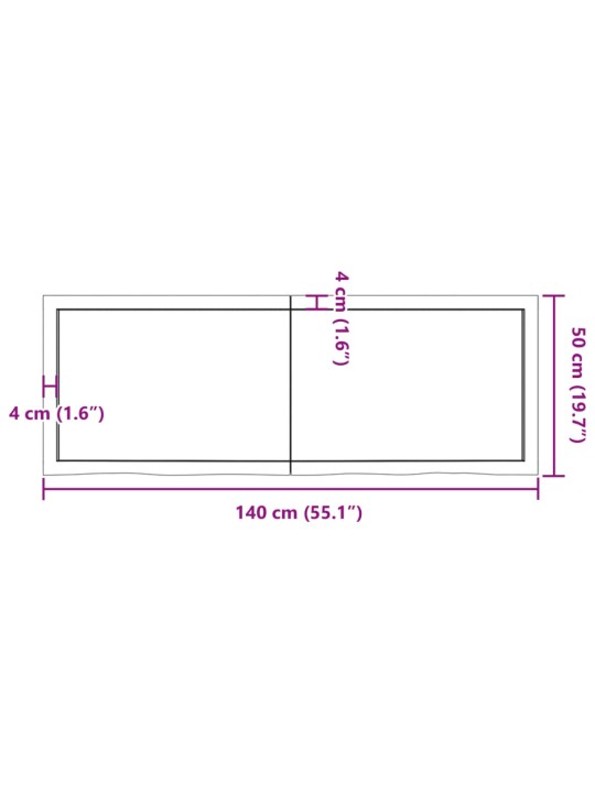 Koupelnová deska 140x50x(2-4) cm neošetřené masivní dřevo
