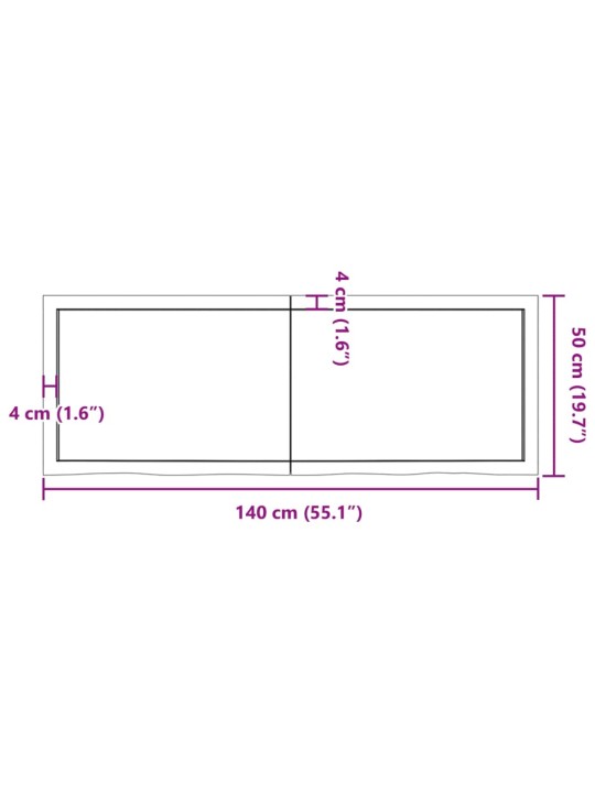 Stolní deska 140x50x(2-6) cm neošetřený masivní dubové dřevo