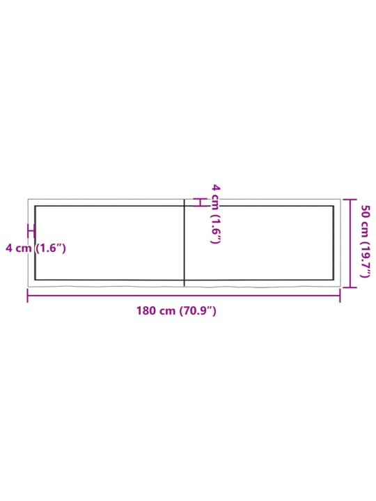 Stolní deska 180x50x(2-6) cm neošetřený masivní dubové dřevo