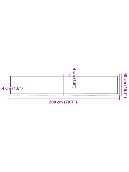 Stolní deska tmavě hnědá 200x40x(2-6)cm ošetřený masivní dub