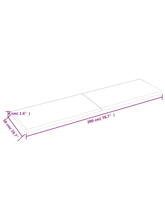 Stolní deska tmavě hnědá 200x50x(2-4)cm ošetřený masivní dub