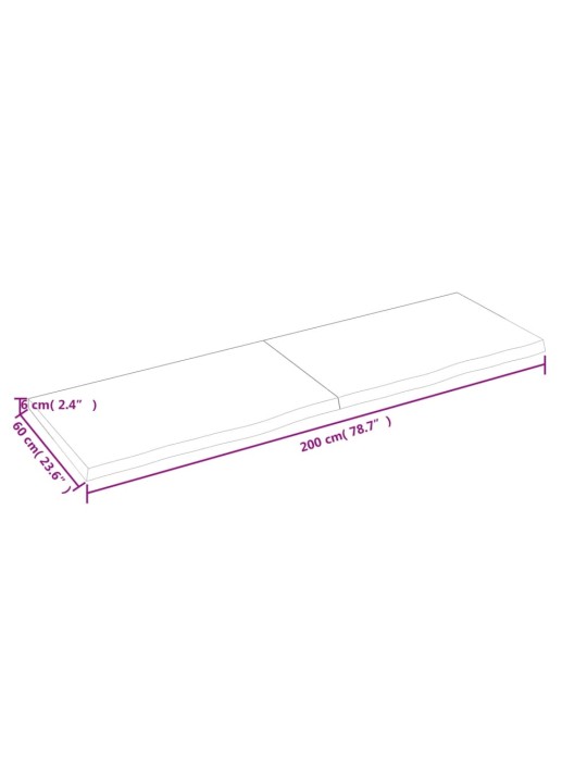 Stolní deska tmavě hnědá 200x60x(2-6)cm ošetřený masivní dub