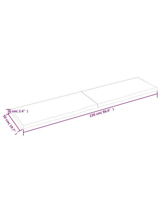 Stolní deska tmavě hnědá 220x50x(2-6)cm ošetřený masivní dub