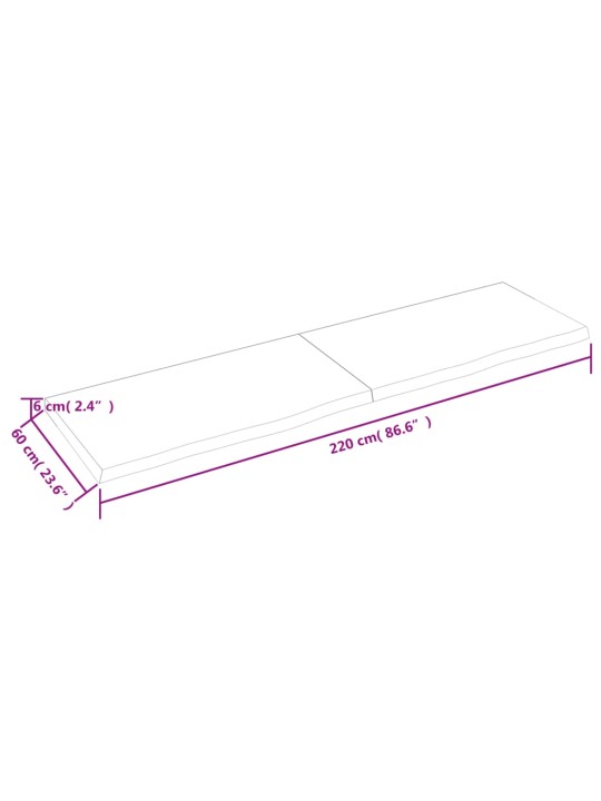 Stolní deska tmavě hnědá 220x60x(2-6)cm ošetřený masivní dub