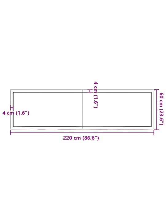 Stolní deska tmavě hnědá 220x60x(2-6)cm ošetřený masivní dub