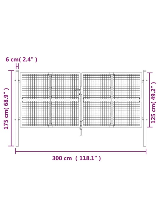 Zahradní branka s pletivem stříbrná 300x175 cm pozinkovaná ocel