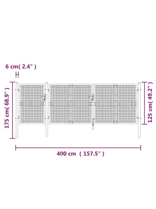 Zahradní branka s pletivem zelená 400 x 175 cm pozinkovaná ocel