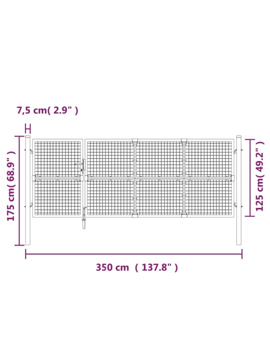 Zahradní branka s pletivem stříbrná 350x175 cm pozinkovaná ocel