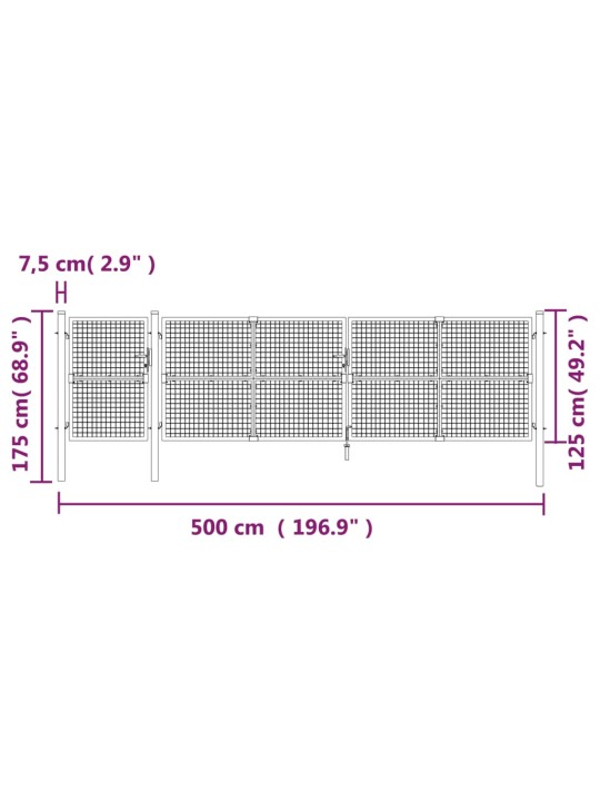 Zahradní branka s pletivem stříbrná 500x175 cm pozinkovaná ocel