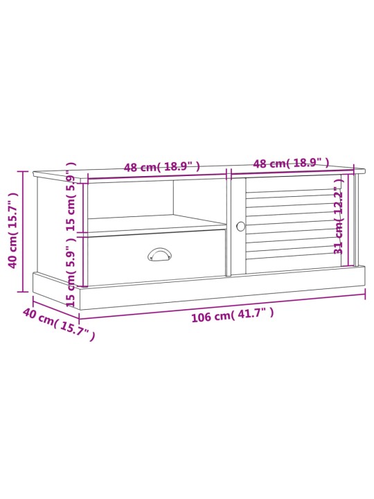 TV stolek VIGO bílý 106 x 40 x 40 cm masivní borové dřevo