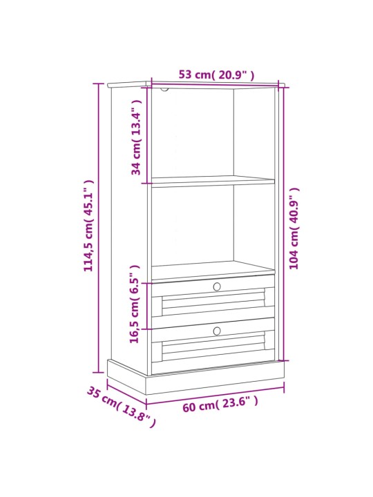 Knihovna VIGO 60 x 35 x 114,5 cm masivní borové dřevo
