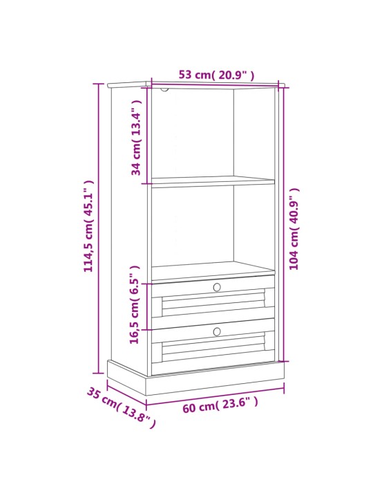 Knihovna VIGO bílá 60 x 35 x 114,5 cm masivní borové dřevo
