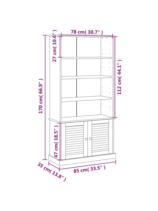 Knihovna VIGO bílá 85 x 35 x 170 cm masivní borové dřevo