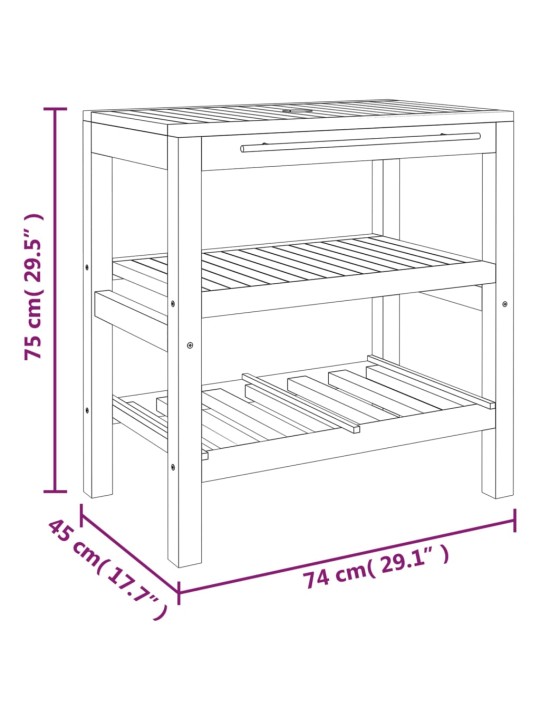 Koupelnová skříňka se 2 policemi 74 x 45 x 75 cm masivní dřevo