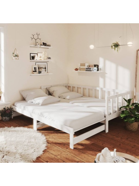 Výsuvná postel bílá 2x (90 x 200) cm masivní borovice