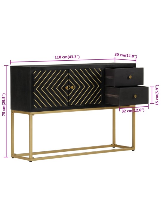Příborník černý a zlatý 110x30x75 cm masivní mangovníkové dřevo