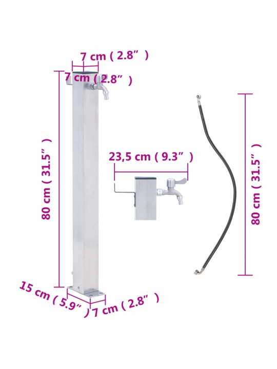 Zahradní sloupek na vodu 80 cm nerezová ocel čtvercový