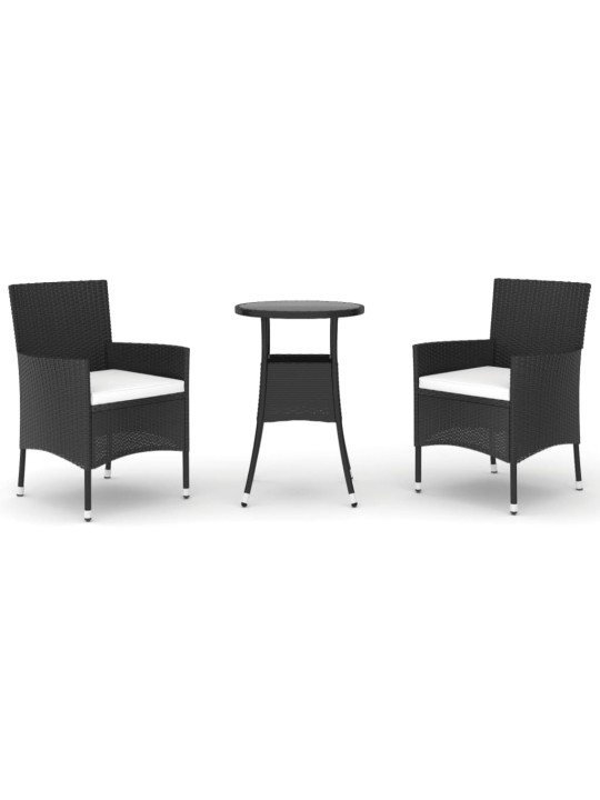 3dílný zahradní bistro set s poduškami černý polyratan