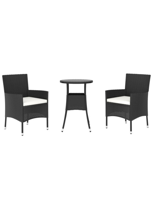 3dílný zahradní bistro set s poduškami černý polyratan