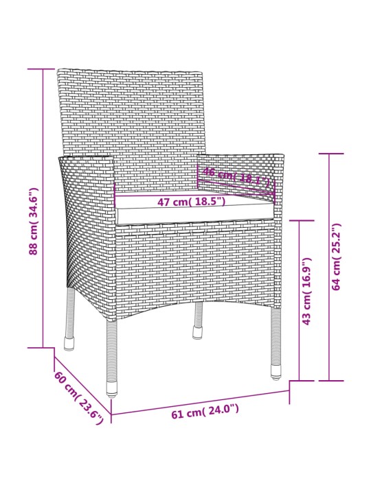 3dílný zahradní bistro set s poduškami černý polyratan