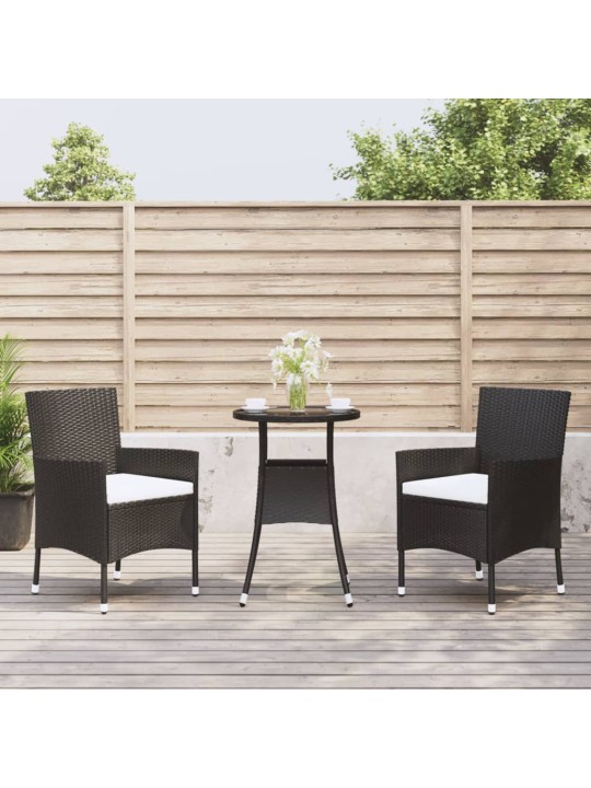 3dílný zahradní bistro set s poduškami černý polyratan