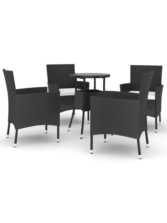 5dílný zahradní bistro set s poduškami černý polyratan