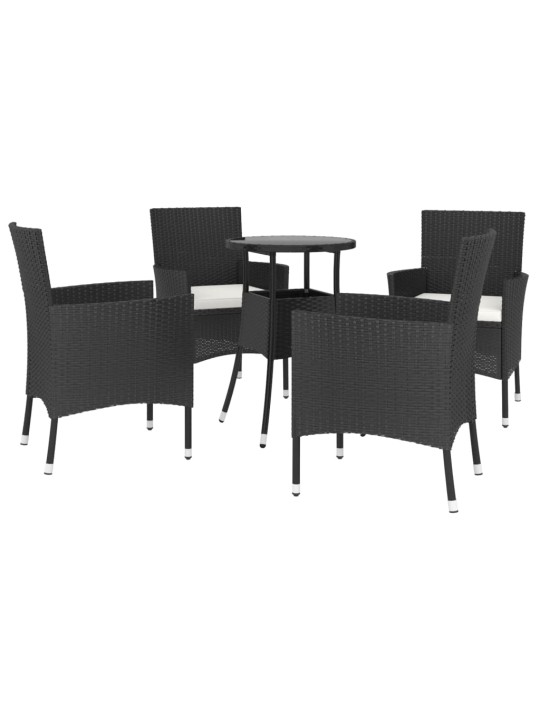 5dílný zahradní bistro set s poduškami černý polyratan