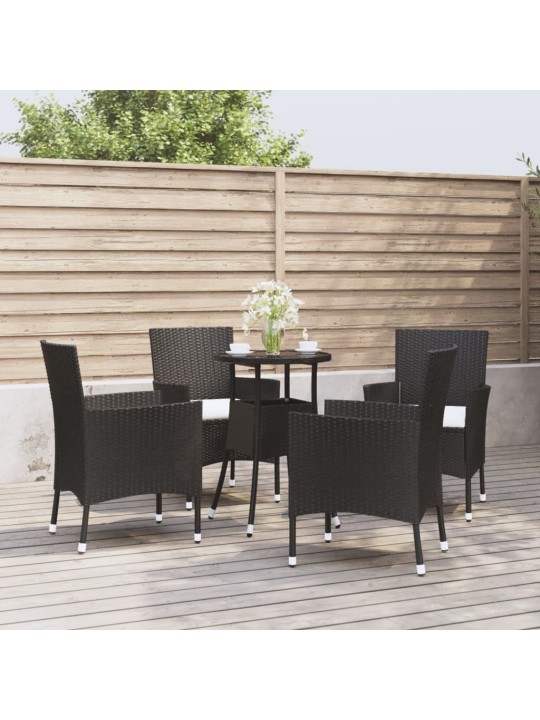 5dílný zahradní bistro set s poduškami černý polyratan