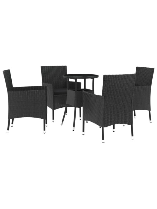 5dílný zahradní bistro set s poduškami černý polyratan