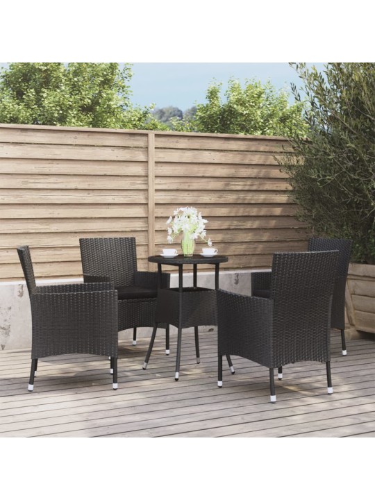 5dílný zahradní bistro set s poduškami černý polyratan
