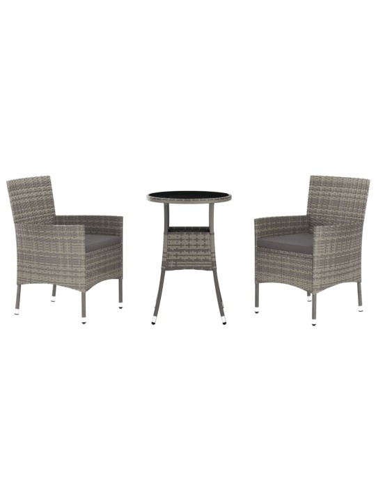 3dílný zahradní bistro set s poduškami šedý polyratan