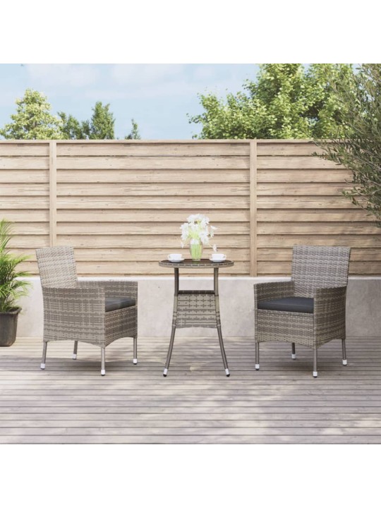 3dílný zahradní bistro set s poduškami šedý polyratan
