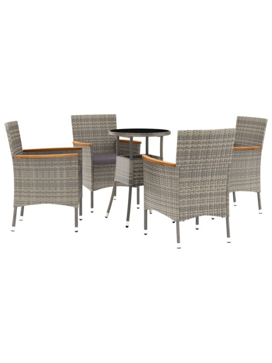 5dílný zahradní bistro set s poduškami šedý polyratan