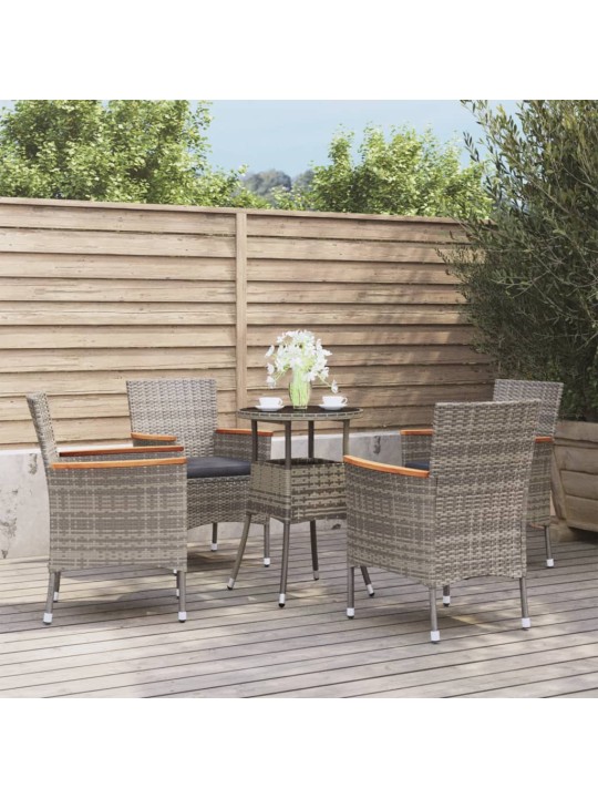 5dílný zahradní bistro set s poduškami šedý polyratan