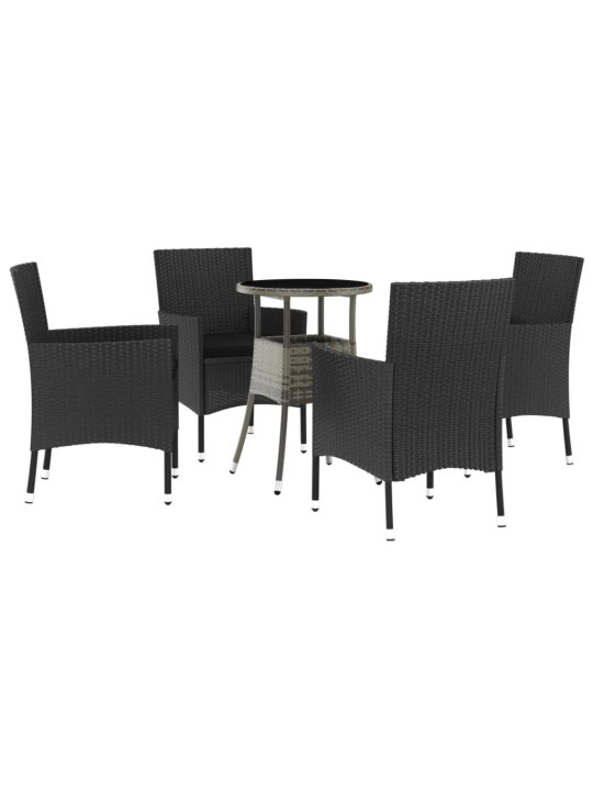 5dílný zahradní bistro set s poduškami černý polyratan