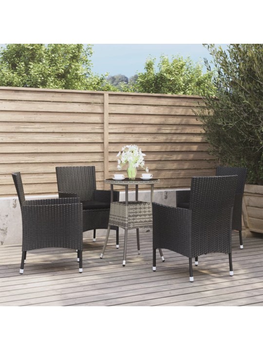 5dílný zahradní bistro set s poduškami černý polyratan