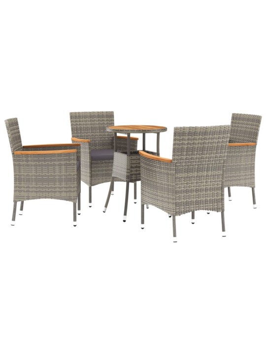 5dílný zahradní bistro set s poduškami šedý polyratan