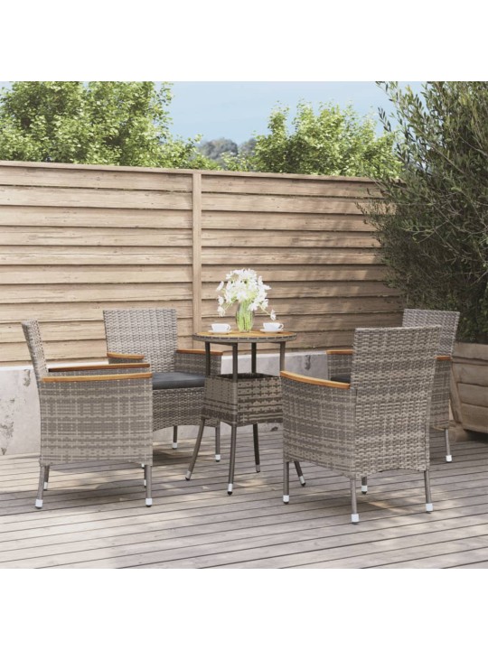 5dílný zahradní bistro set s poduškami šedý polyratan