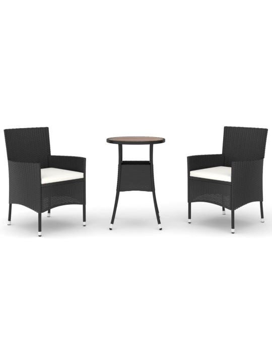 3dílný zahradní bistro set s poduškami černý polyratan