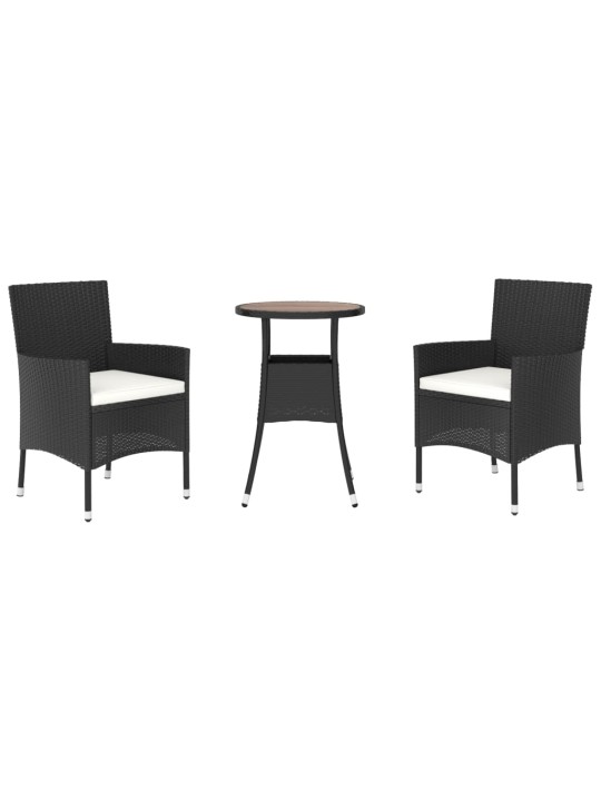 3dílný zahradní bistro set s poduškami černý polyratan