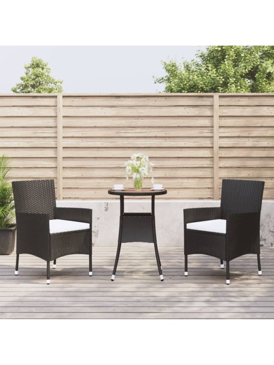 3dílný zahradní bistro set s poduškami černý polyratan