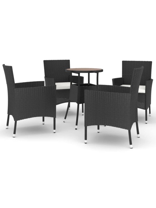 5dílný zahradní bistro set s poduškami černý polyratan