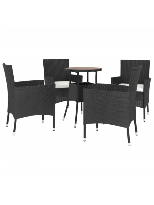 5dílný zahradní bistro set s poduškami černý polyratan