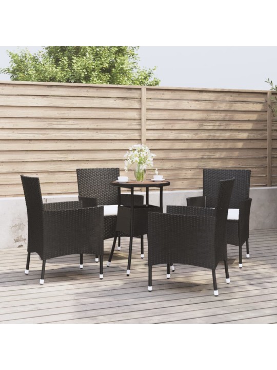 5dílný zahradní bistro set s poduškami černý polyratan