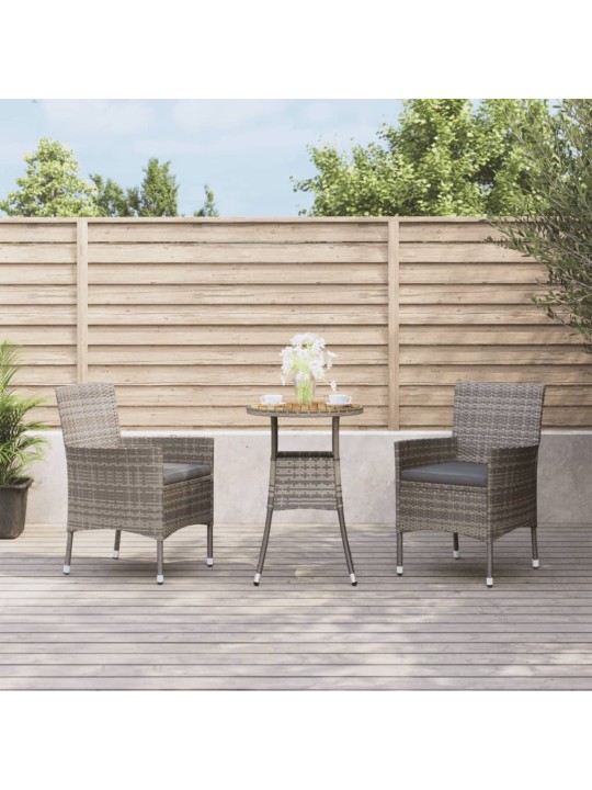 3dílný zahradní bistro set s poduškami šedý polyratan