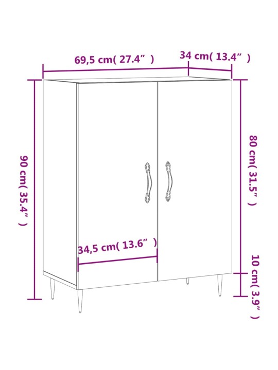 Příborník bílý s vysokým leskem 69,5x34x90 cm kompozitní dřevo
