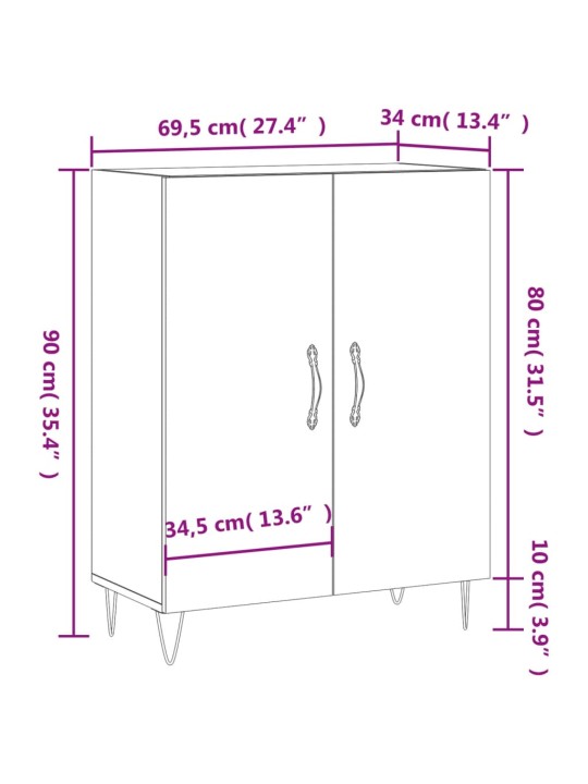 Příborník bílý s vysokým leskem 69,5x34x90 cm kompozitní dřevo