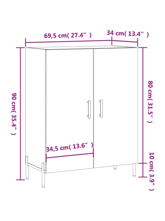 Příborník bílý s vysokým leskem 69,5x34x90 cm kompozitní dřevo